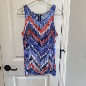 Relativity Chevron-Print Scoop Neck Tank in Blue & Coral